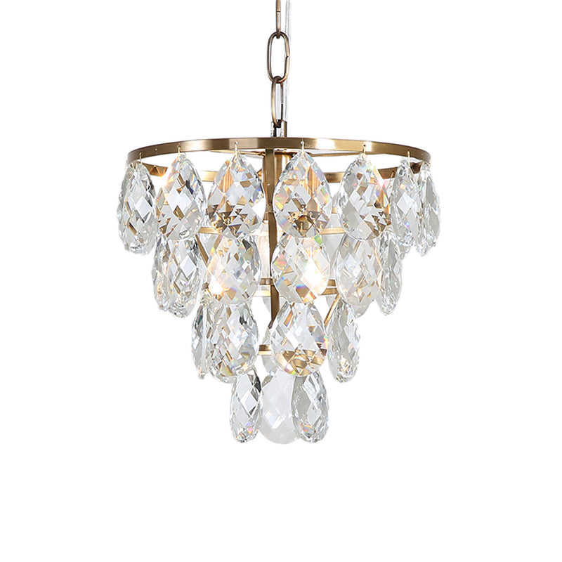 Modern Teardrop Crystal Pendant Light – Round Ceiling Brass For Living Room