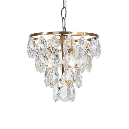 Modern Teardrop Crystal Brass Pendant Light - Round Ceiling For Living Room