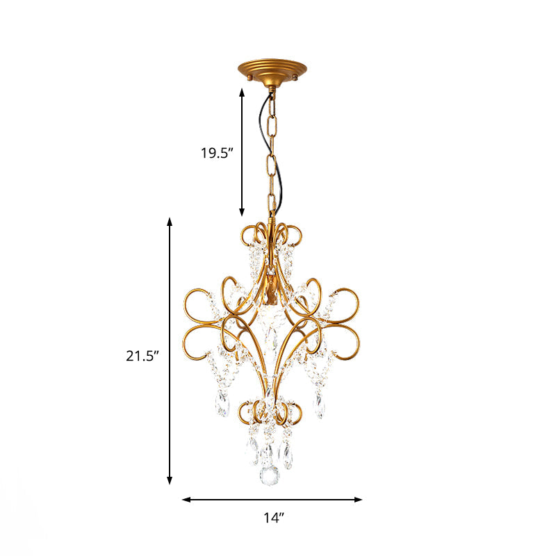 Modern Gold Iron Bent Arm Pendant Light Fixture With Glass Strand - 1 Hanging