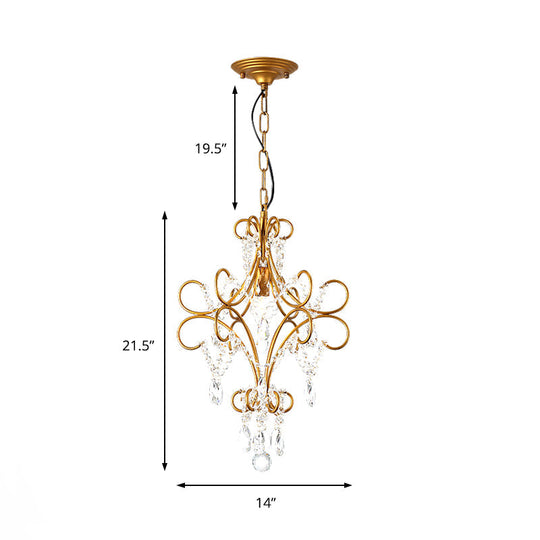 Modern Gold Iron Bent Arm Pendant Light Fixture With Glass Strand - 1 Hanging
