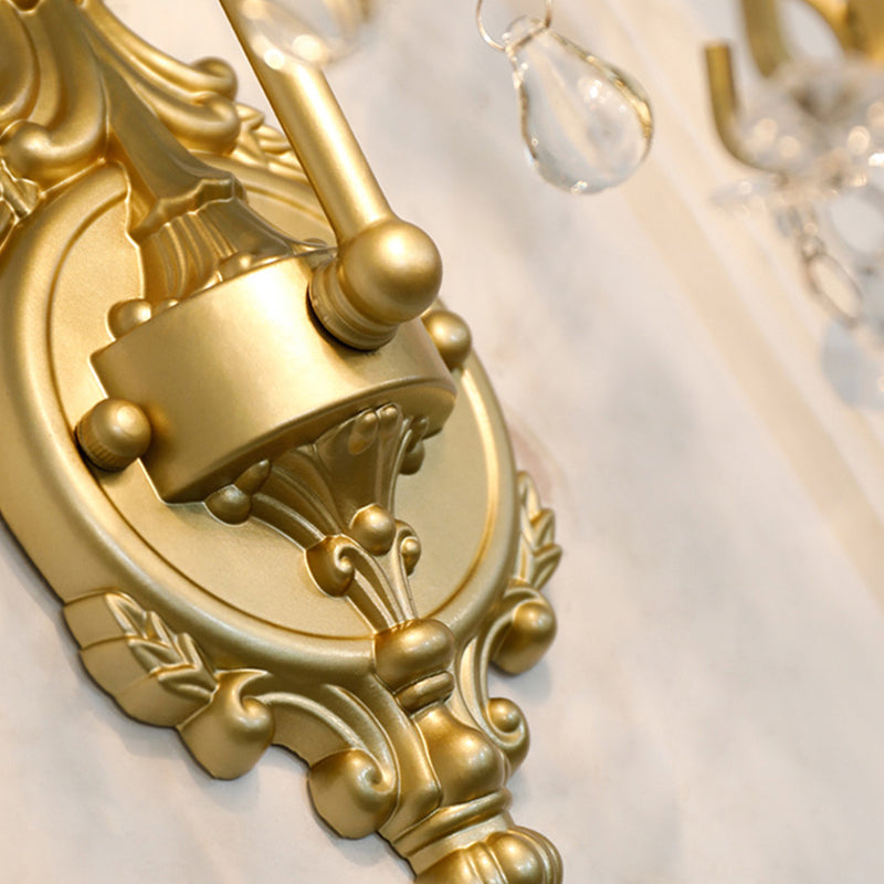 Modern Gold Metal Wall Sconce Light With Crystal Drop - 1 Corridor