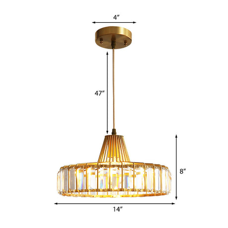 Contemporary Crystal Block Drum Pendant Light - Gold 1 10’/14’ Wide