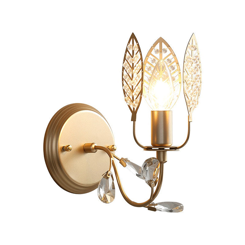 Modern Crystal Leaf Bronze Sconce Light - Wall Mounted Bedroom Lighting