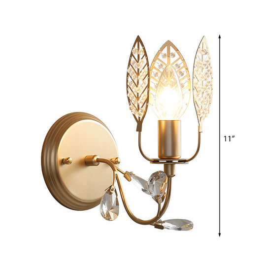 Modern Crystal Leaf Bronze Sconce Light - Wall Mounted Bedroom Lighting
