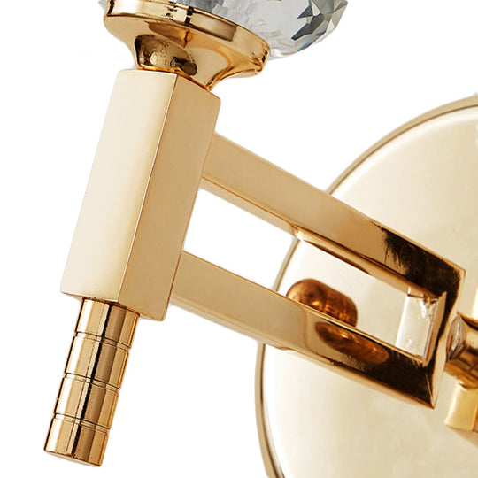 Modern Crystal Shade Wall Light: 1-Light Gold Cylinder Sconce Fixture