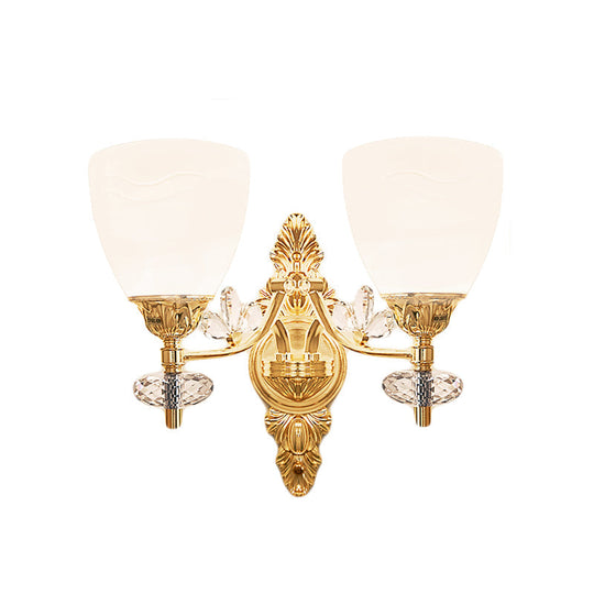 Modernist Glass Cone Wall Mount Light With Crystal Accent - Gold Finish