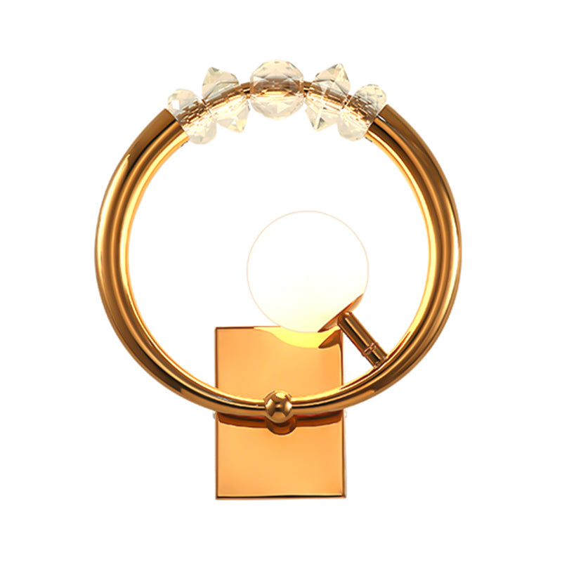 Simple Gold Ring Wall Sconce With Crystal Accent - 1 Light Metal Mount