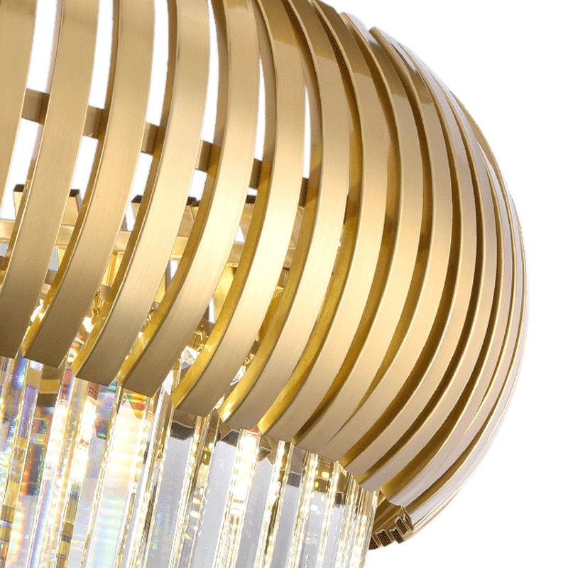 Modern Gold Lantern Chandelier Light With Crystal And Metal Shade - 5-Light Hanging Ceiling Fixture