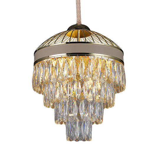 Contemporary Gold Crystal Chandelier - 7-Light Hanging Ceiling Fixture (4 Tiers)