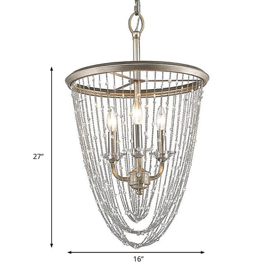 Modern Gold Wire Mesh Chandelier With Crystal Accent - 3 Lights Pendant