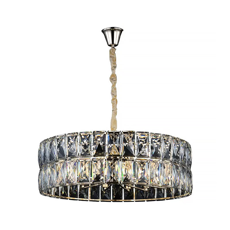 Gold Postmodern Drum Chandelier Light - Faceted Crystal 8 Lights Ceiling Hanging Fixture