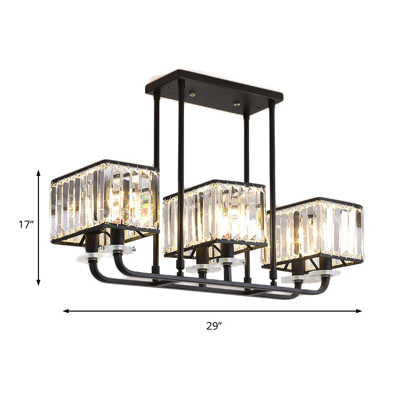 Vintage Prismatic Crystal Chandelier - 6/8 Lights Black Hanging Light For Living Room