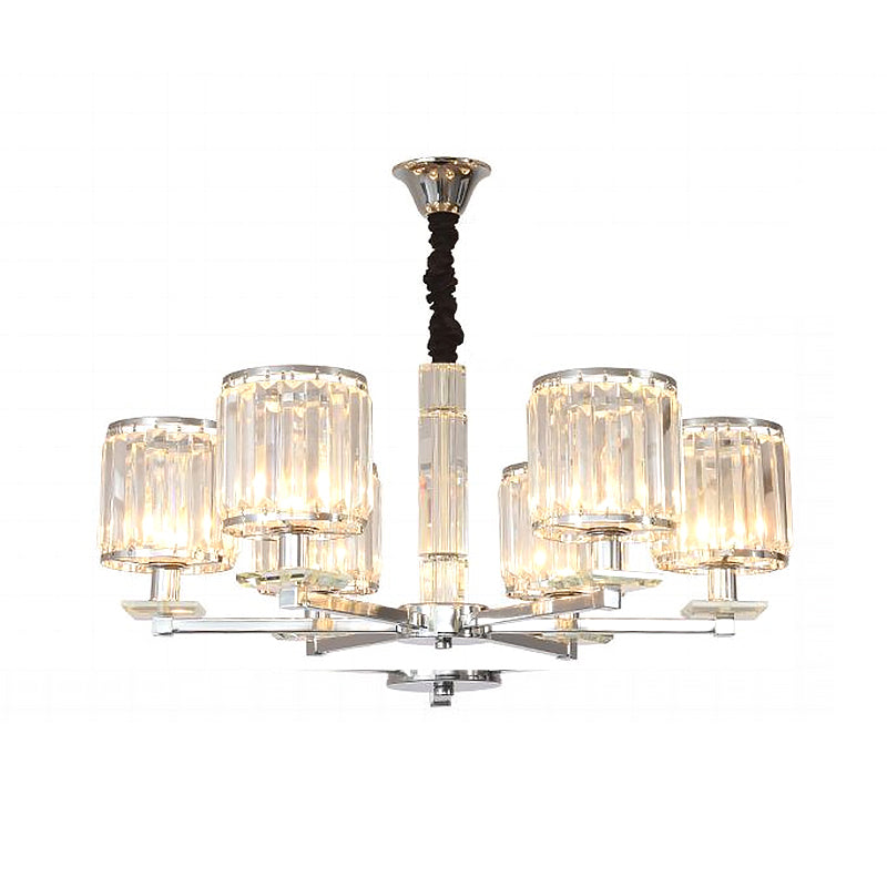 Modern Crystal Cylinder Chandelier Light - Chrome Finish 3/6 Lights Bedroom Hanging Fixture