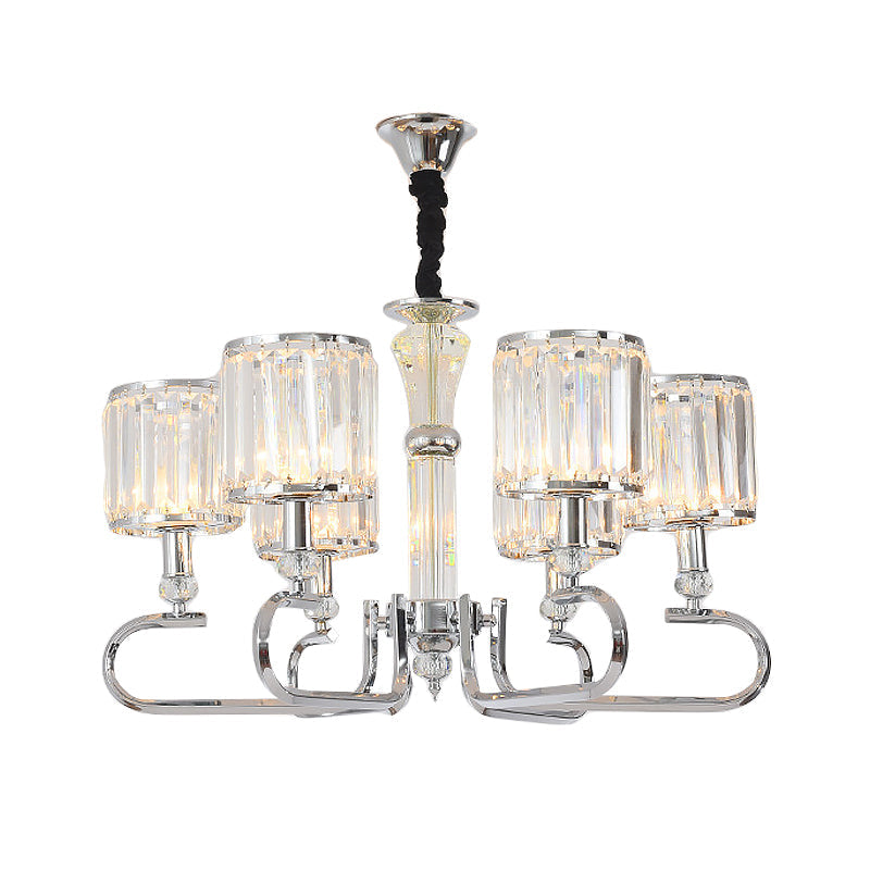 Contemporary Crystal Hanging Ceiling Light - Chrome Chandelier 3/6 Options
