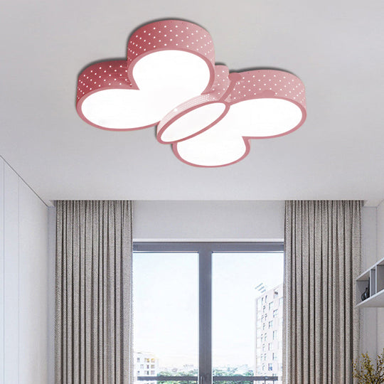 Cartoon Stylish Butterfly Flush Ceiling Light Led Mount Lamp For Bedroom - Metallic Blue/Pink