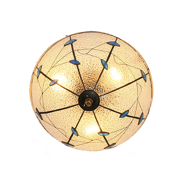 Stained Glass Bowl Flushmount Light With Rustic Charm For Indoor Living Room Clear