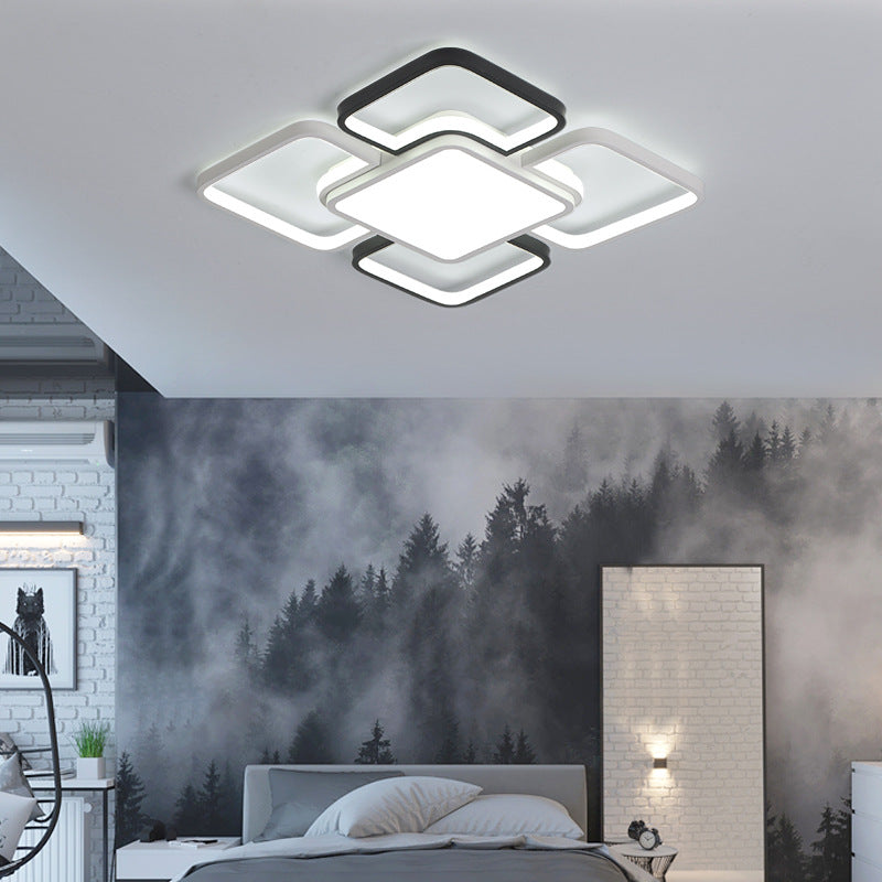 Modern Led Ceiling Flush Mount Light - 16/19.5/35.5’ Black & White Square/Rectangle Lamp Acrylic