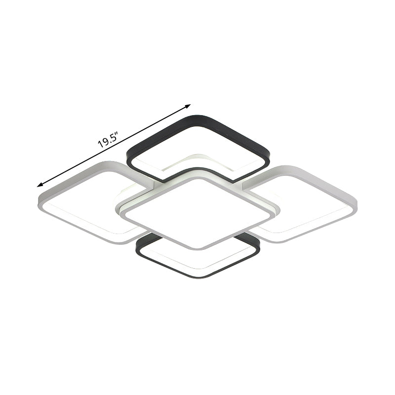 Modern Led Ceiling Flush Mount Light - 16/19.5/35.5’ Black & White Square/Rectangle Lamp Acrylic