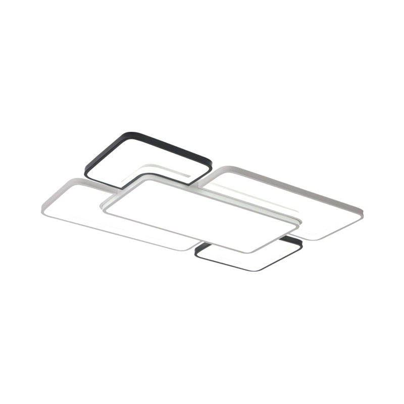 Modern Led Ceiling Flush Mount Light - 16/19.5/35.5’ Black & White Square/Rectangle Lamp Acrylic