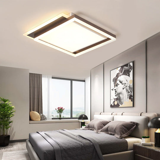 Modern Acrylic Brown Led Flush Light For Bedroom Ceiling - 16/19.5/35.5 Width In Warm/White