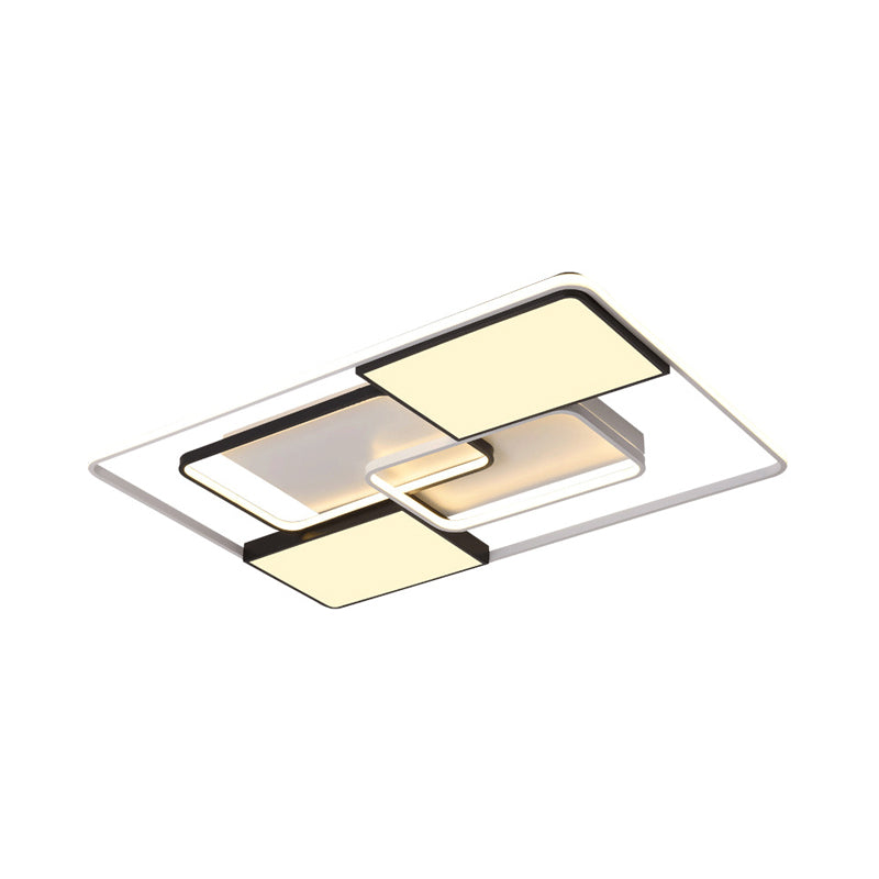 Adjustable Wide Led Flushmount Lighting - Modern White Rhombus/Rectangular Ceiling Lamp For Living