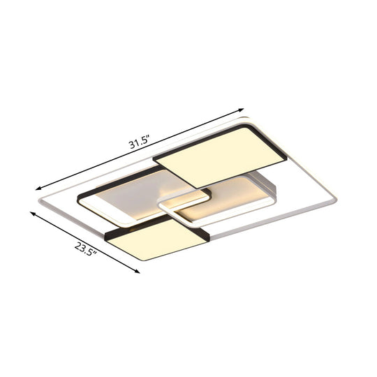 Adjustable Wide Led Flushmount Lighting - Modern White Rhombus/Rectangular Ceiling Lamp For Living