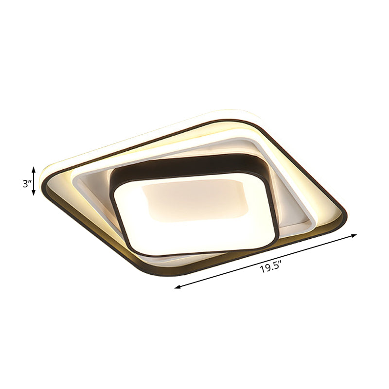 Simple Black Flush Mount Acrylic Ceiling Light For Bedroom - Rectangular/Square 19.5’/35.5’