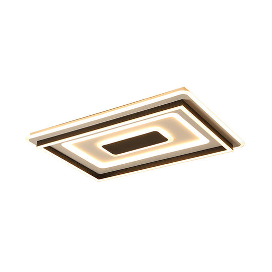 18’/21.5’/35.5’ Wide Led Flush Mount Light - Black Square/Rectangular Fixture For Living Room