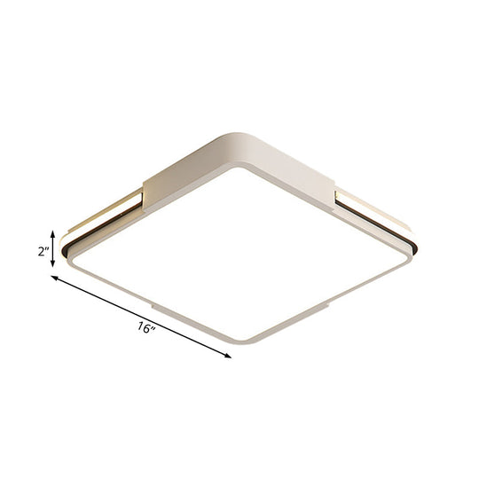 Simple White Led Flush Mount Light For Bedroom Ceiling - 16/19.5/35.5 Wide Square/Rectangular Shape