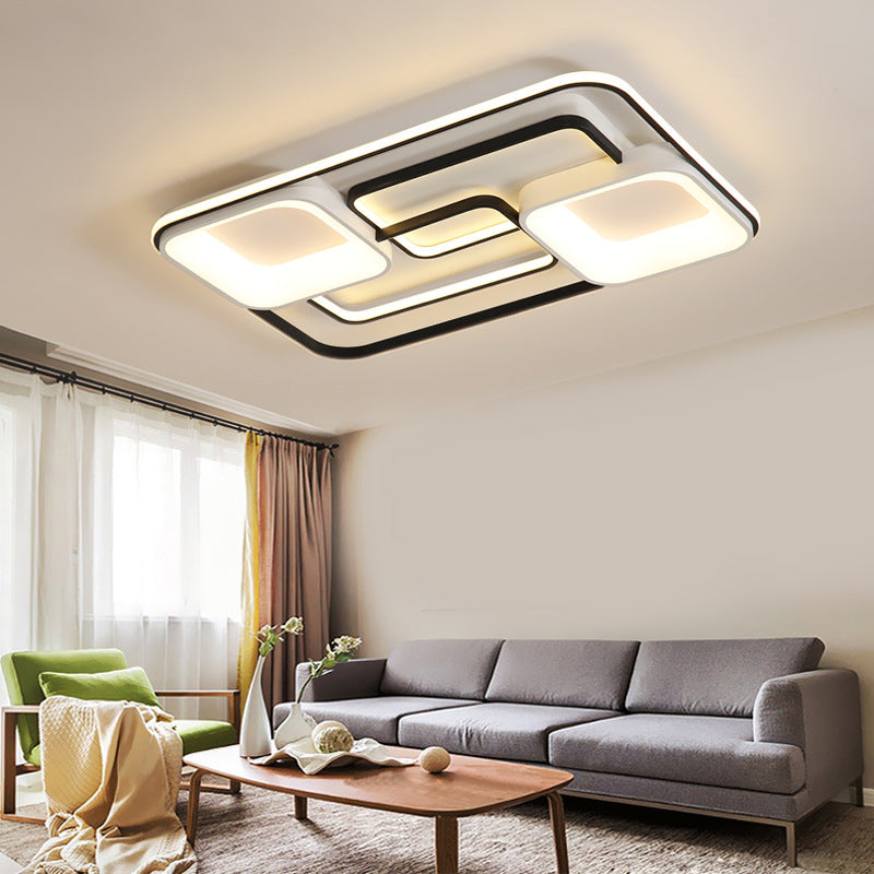 Modern Led Flush Ceiling Light In White Acrylic - Round/Square/Rectangular Shape Warm/White Mounted