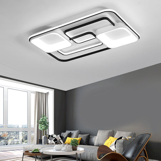 Modern Led Flush Ceiling Light In White Acrylic - Round/Square/Rectangular Shape Warm/White Mounted