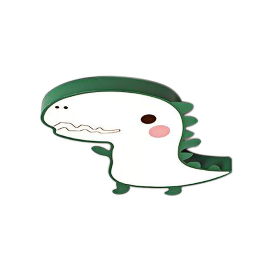 Dinosaur Flushmount Lamp: Pink/Green Cartoon Led Ceiling Light With Acrylic Diffuser (Warm/White)