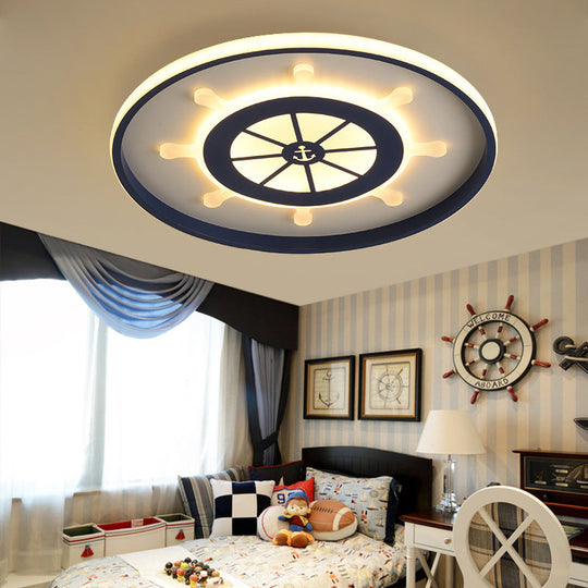 Kids Blue Round Ceiling Light With Rudder Design And Led Acrylic - 18/23.5 Wide In Warm/White / 18
