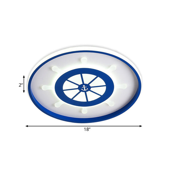 Kid’s Blue Round Ceiling Light With Rudder Design And Led Acrylic - 18’/23.5’ Wide In Warm/White