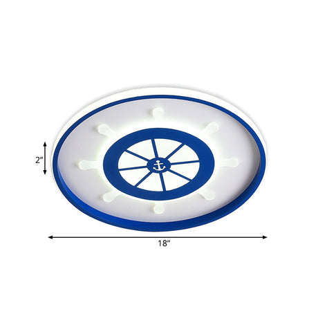 Kids Blue Round Ceiling Light With Rudder Design And Led Acrylic - 18/23.5 Wide In Warm/White