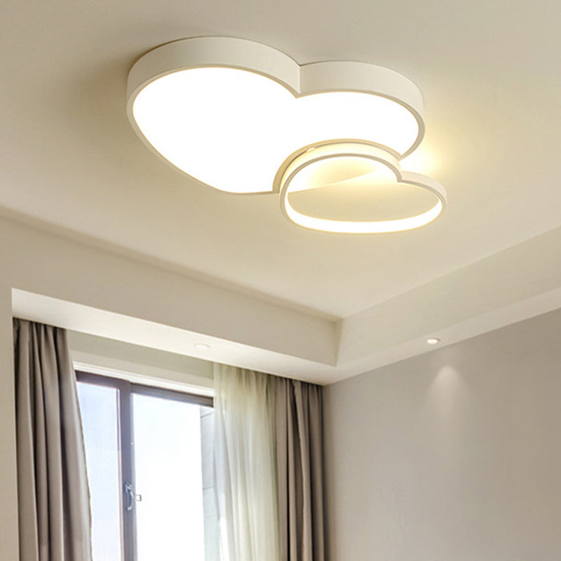 Contemporary Loving Heart Flush Light: Acrylic Led Children Room Lamp - Pink/White 13/16.5 White /