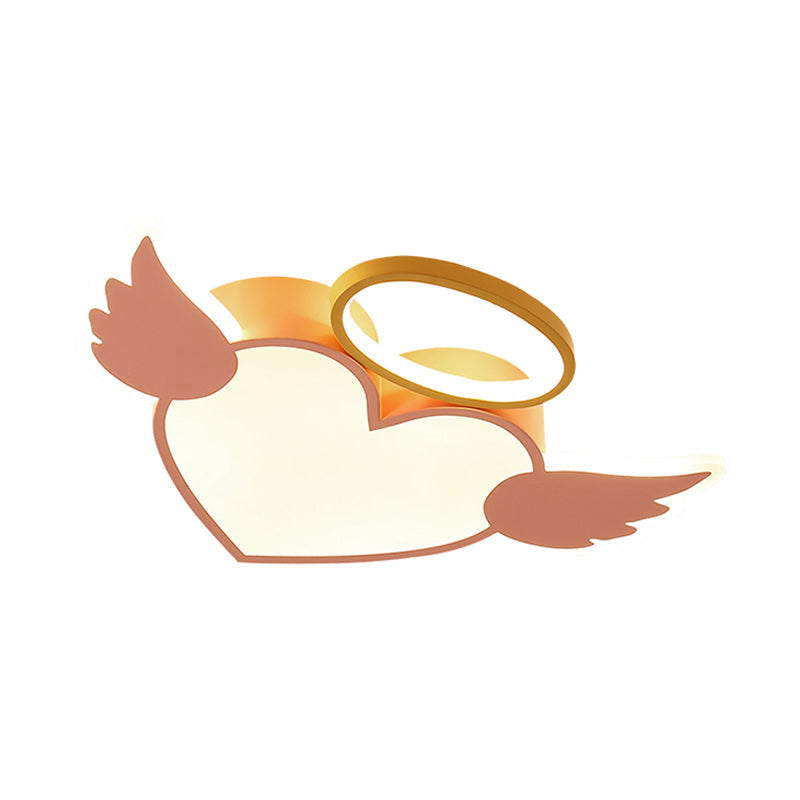 Heart Shaped Metal Flushmount Lamp: Cartoon Design Led Blue/Pink Ceiling Lighting 19.5’/23.5’