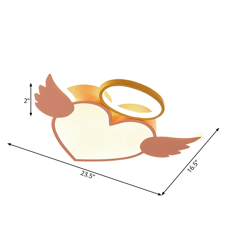 Heart Shaped Metal Flushmount Lamp: Cartoon Design Led Blue/Pink Ceiling Lighting 19.5’/23.5’