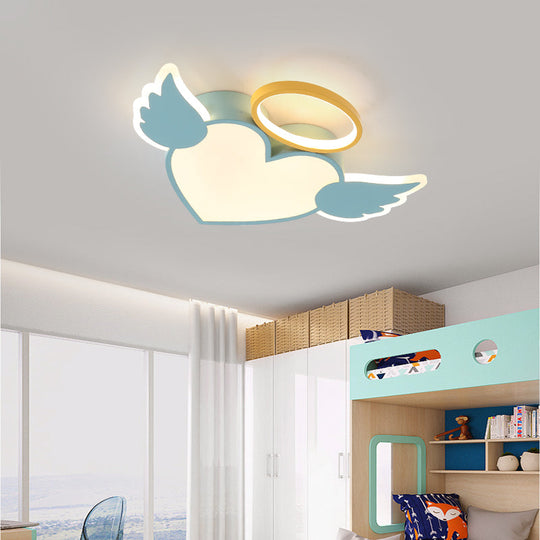 Heart Shaped Metal Flushmount Lamp: Cartoon Design Led Blue/Pink Ceiling Lighting 19.5’/23.5’