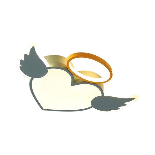 Heart Shaped Metal Flushmount Lamp: Cartoon Design Led Blue/Pink Ceiling Lighting 19.5/23.5 With