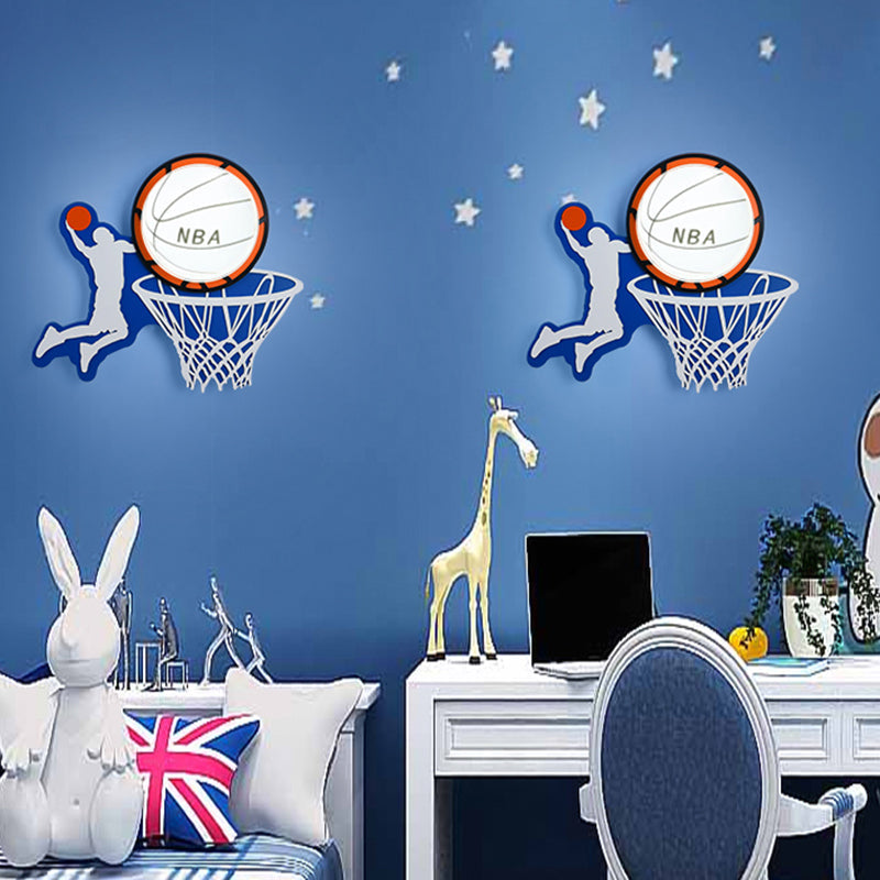 Kiddie Cartoon Blue Led Wall Lamp - Round Shade Plastic Light Fixture For Kindergarten / D