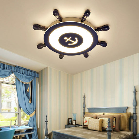 Contemporary Blue Led Flush Ceiling Light For Child’s Room - Resin Rudder Design