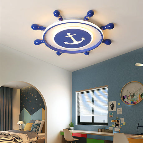 Blue Led Rudder Flush Mount Ceiling Light For Kids’ Room With Minimalist Metal Design