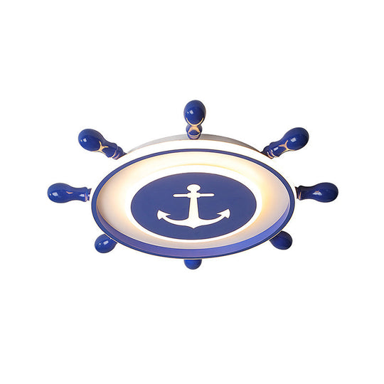 Blue Led Rudder Flush Mount Ceiling Light For Kids’ Room With Minimalist Metal Design