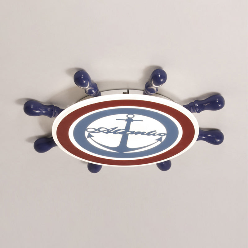 Cartoon Led Flush Mount Ceiling Light - Metallic Rudder Nursery Lighting Fixture