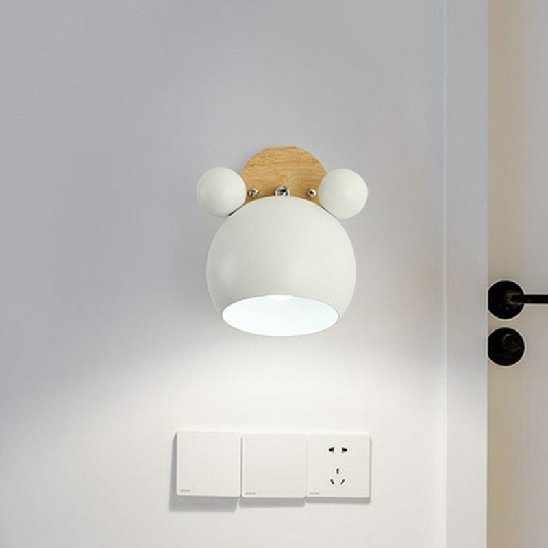 Minimalistic Metallic Bear Head Bedroom Wall Sconce Light White