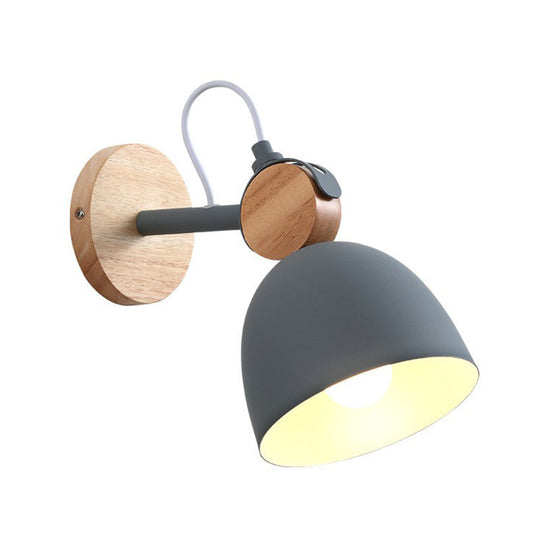 Modern Bell Wall Light With Wooden Backplate For Single-Bulb Bedroom Mounting