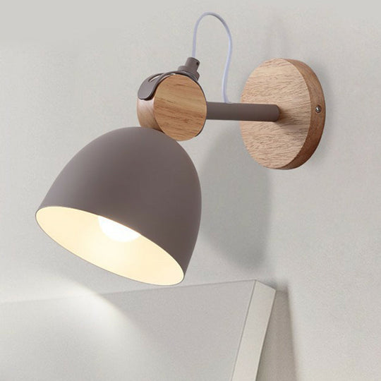 Modern Bell Wall Light With Wooden Backplate For Single-Bulb Bedroom Mounting Khaki