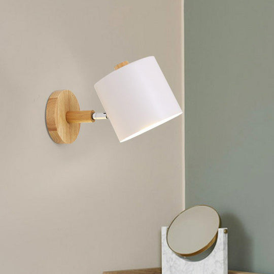 Metallic Swivel Shade Wall Lamp - Macaron 1-Bulb Wood Bedroom Light Fixture White / C
