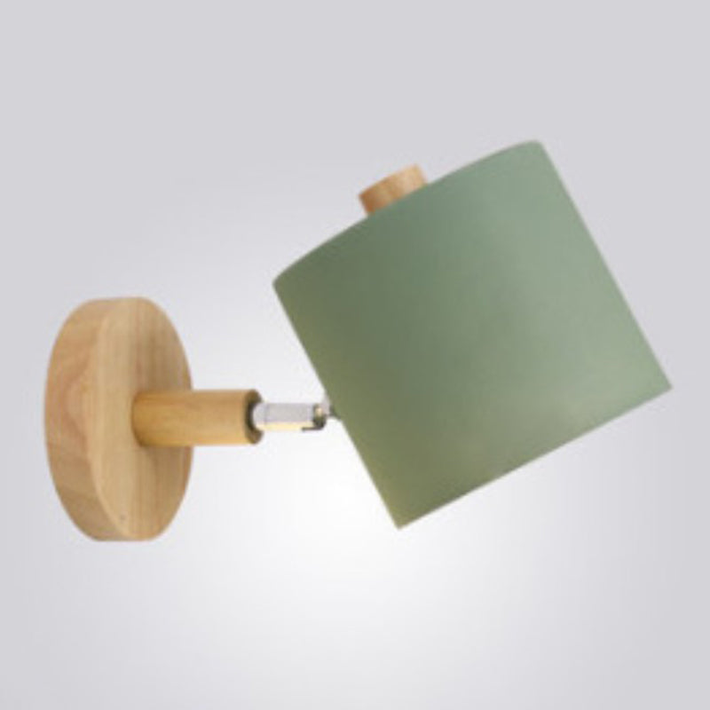 Metallic Swivel Shade Wall Lamp - Macaron 1-Bulb Wood Bedroom Light Fixture Green / C